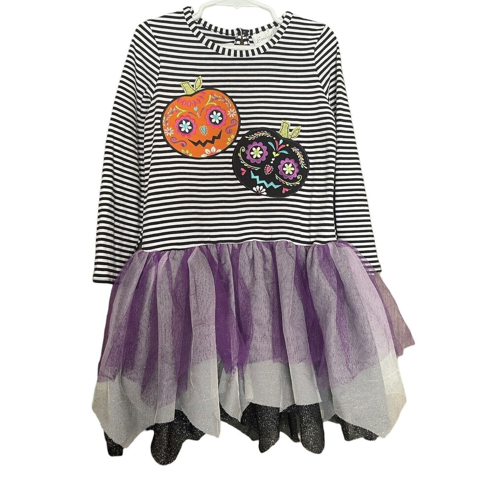 Emily Rose Girl's Festive Halloween Pumpkin Appliqué Striped Tutu Dress Size 5